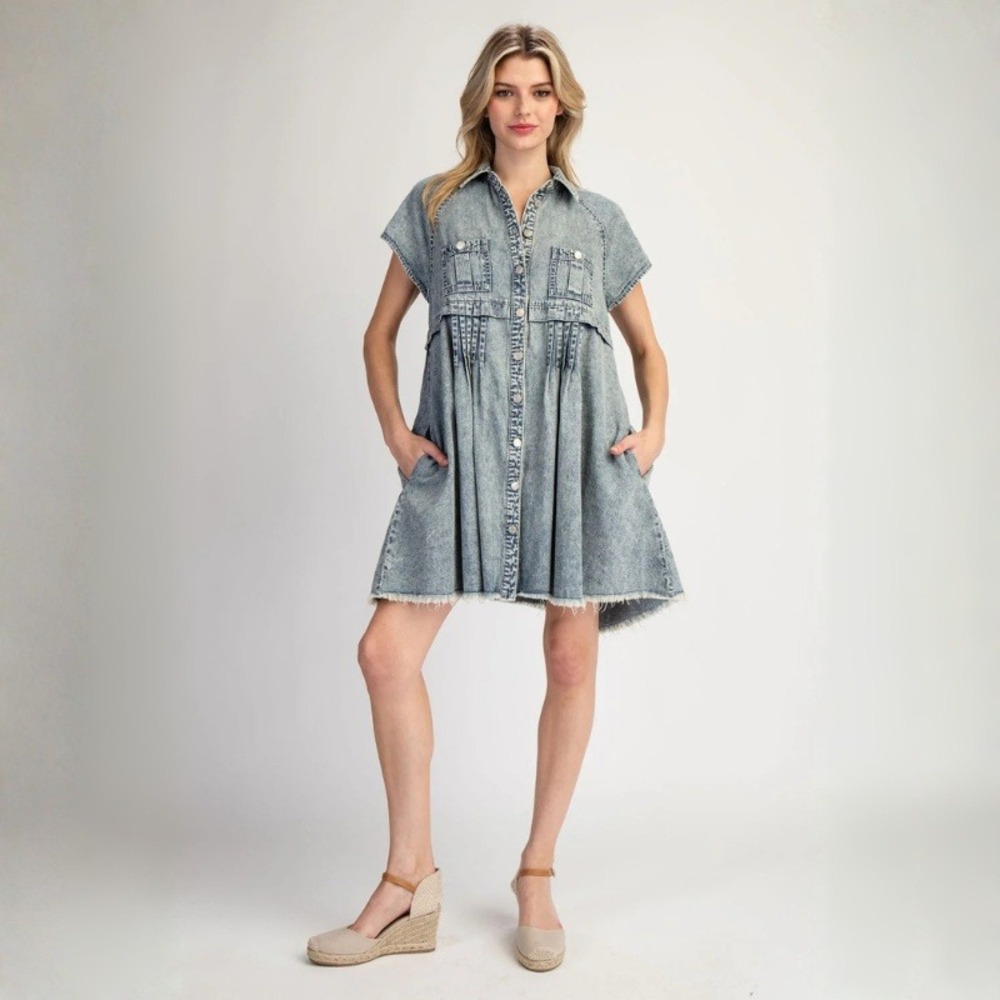 Free People Ronnie Denim‎ Mini Dress In Worn In Wash Size XS NWT - Picture 2 of 11
